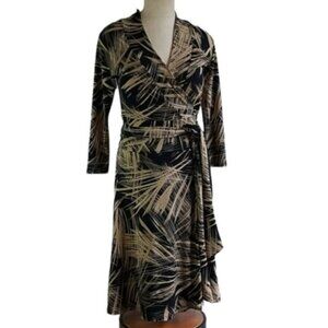 VINTAGE Wrap Dress Lily Long Sleeve Brown Black V Neck Women's WOMAN'S Small